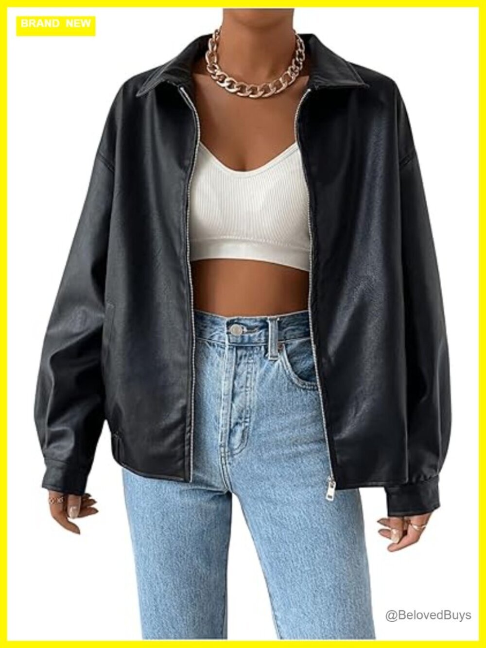 Faux Leather Zip Up Motorcycle Jacket Shacket Long Sleeve Coat